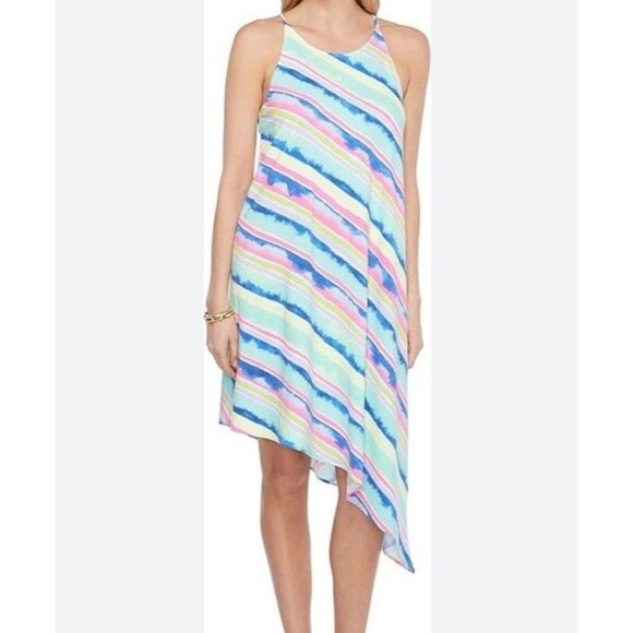 Lilly Pulitzer Magnolia Asymmetrical Midi Ceviche Dress US Size S Striped Halter - Picture 1 of 6